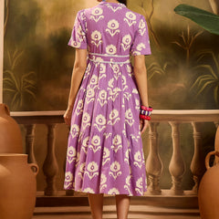 Stylum Women's Purple Floral Printed Cotton Flared Dress (DRSPURPLECARTER)
