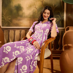 Stylum Women's Purple Floral Printed Cotton Flared Dress (DRSPURPLECARTER)