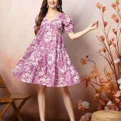 Stylum Women's Tropical Printed Cotton Flared Dress (DRSPURPLEFANTA)