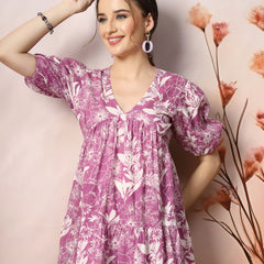 Stylum Women's Tropical Printed Cotton Flared Dress (DRSPURPLEFANTA)