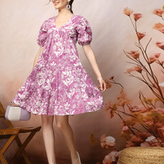 Stylum Women's Tropical Printed Cotton Flared Dress (DRSPURPLEFANTA)