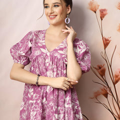 Stylum Women's Tropical Printed Cotton Flared Dress (DRSPURPLEFANTA)