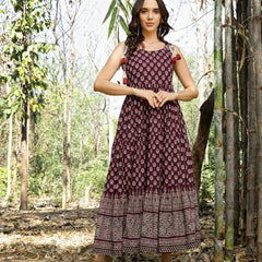 Stylum Women's Purple Ethnic Printed Cotton Tiered Dress (DRSPURPLELUIS)