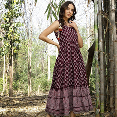 Stylum Women's Purple Ethnic Printed Cotton Tiered Dress (DRSPURPLELUIS)