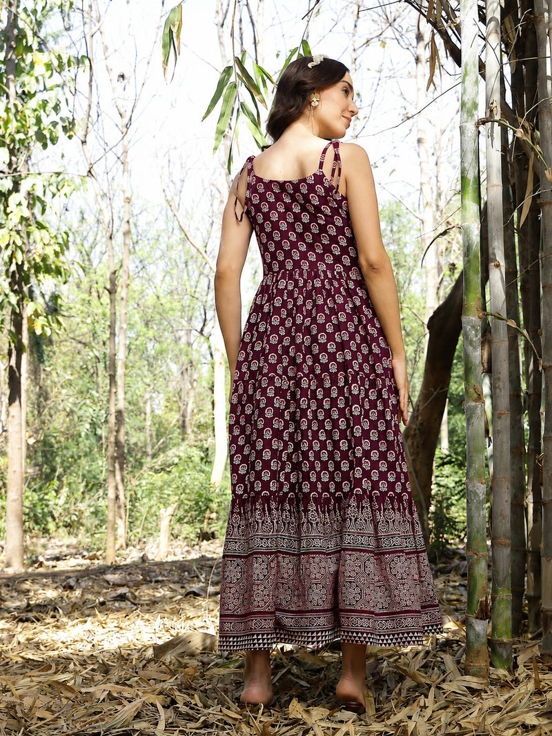 Stylum Women's Purple Ethnic Printed Cotton Tiered Dress (DRSPURPLELUIS)