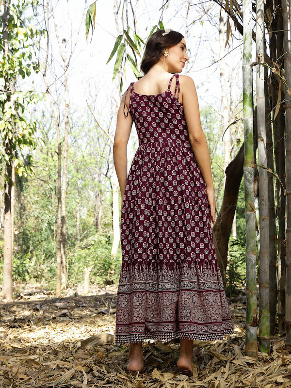 Stylum Women's Purple Ethnic Printed Cotton Tiered Dress (DRSPURPLELUIS)