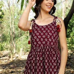 Stylum Women's Purple Ethnic Printed Cotton Tiered Dress (DRSPURPLELUIS)