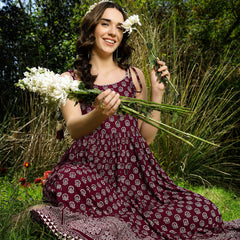 Stylum Women's Purple Ethnic Printed Cotton Tiered Dress (DRSPURPLELUIS)