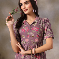 Stylum Women's Purple Tropical Printed Rayon Tiered Dress (DRSPURPLESOMIL)