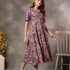 Stylum Women's Purple Tropical Printed Rayon Tiered Dress (DRSPURPLESOMIL)