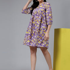 Purple Cotton Flared dress