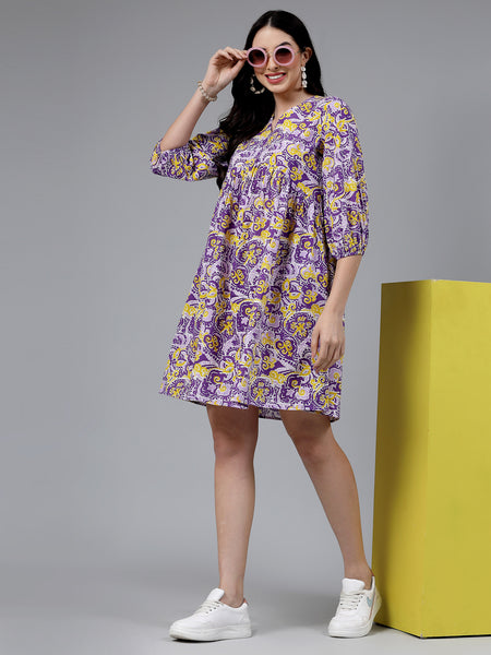 Purple Cotton Flared dress