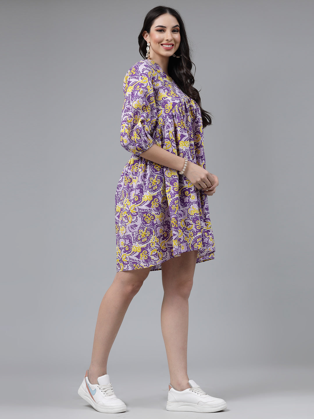 Floral printed Cotton Flared Dress