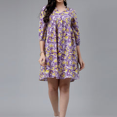 Floral printed Cotton Flared Dress