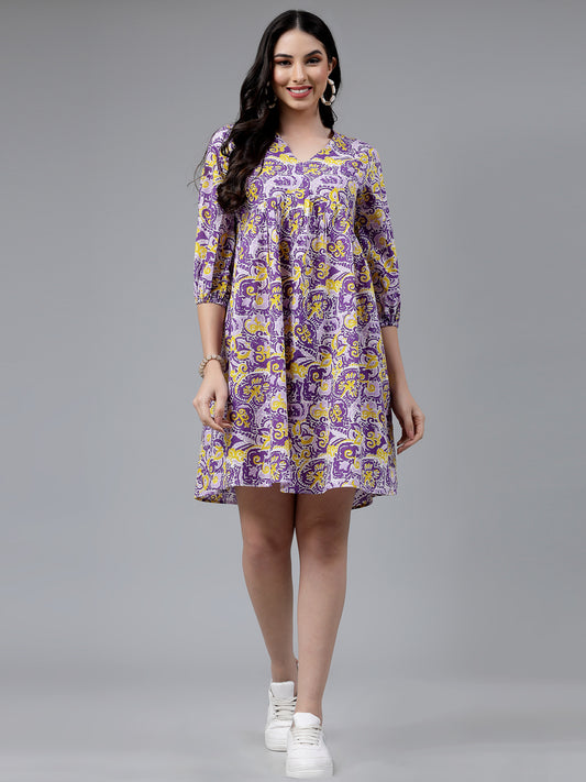 Floral printed Cotton Flared Dress