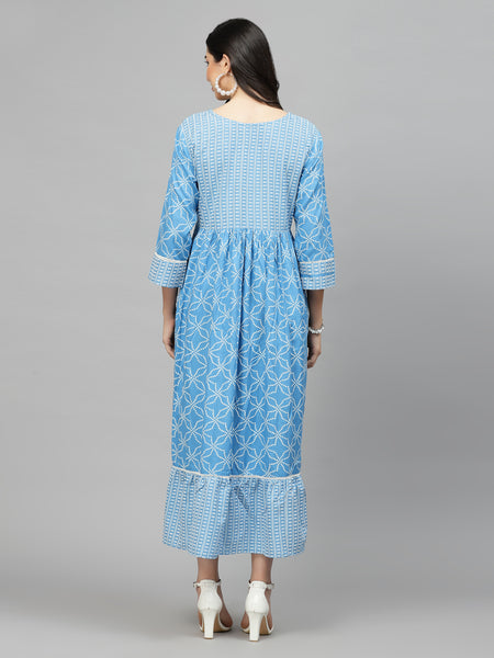 Blue Bandhej  Rayon Tiered kurta