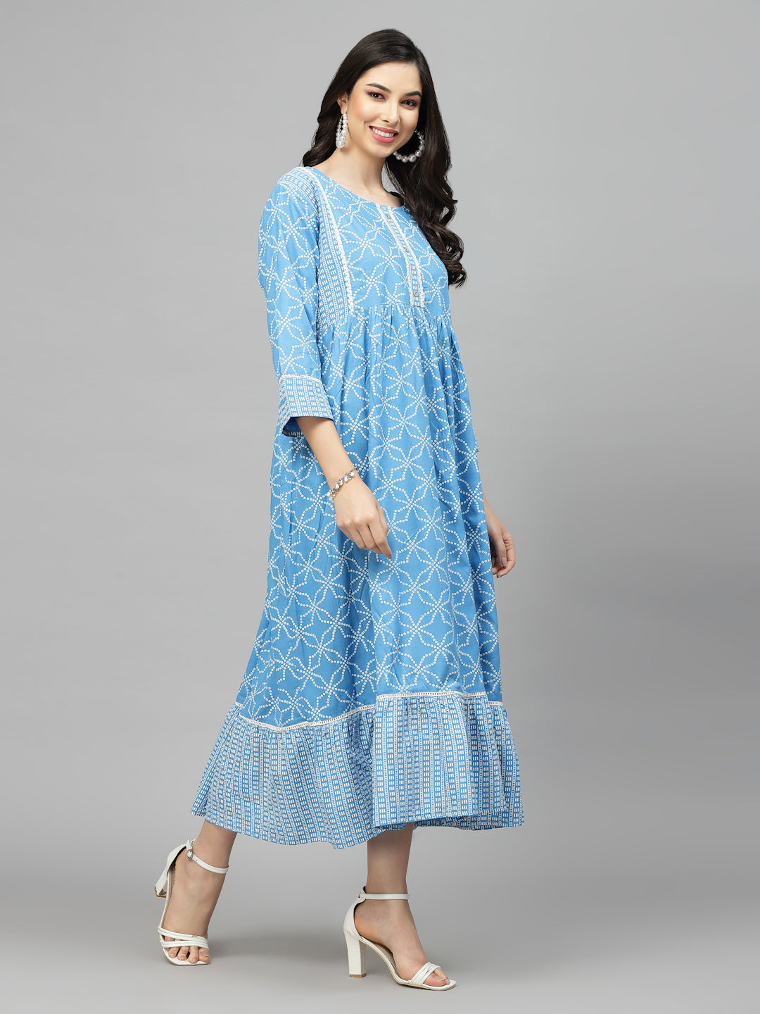 Stylum Women's Bandhej Printed Rayon Tiered kurta (DRSRIVER)