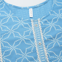 Blue Bandhej Printed Rayon Tiered kurta