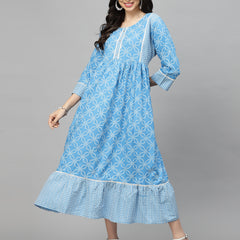 Blue Bandhej  Rayon Tiered kurta