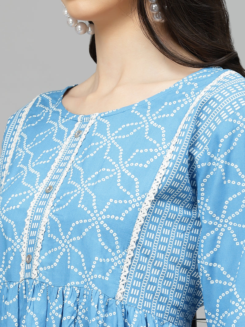 Stylum Women's Bandhej Printed Rayon Tiered kurta (DRSRIVER)