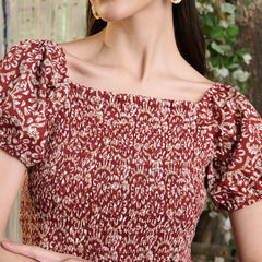 Stylum Women's Rust Floral Printed Cotton Flared Dress (DRSRUSTCAMPA)