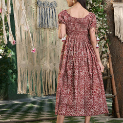 Stylum Women's Rust Floral Printed Cotton Flared Dress (DRSRUSTCAMPA)