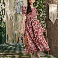 Stylum Women's Rust Floral Printed Cotton Flared Dress (DRSRUSTCAMPA)