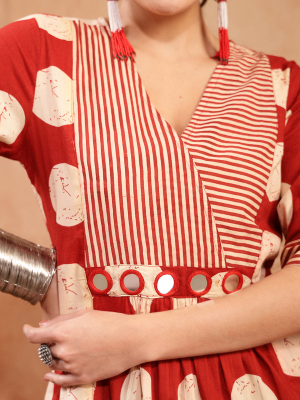 Stylum Women's Rust Block Printed Cotton Flared Dress (DRSRUSTDAPPER)