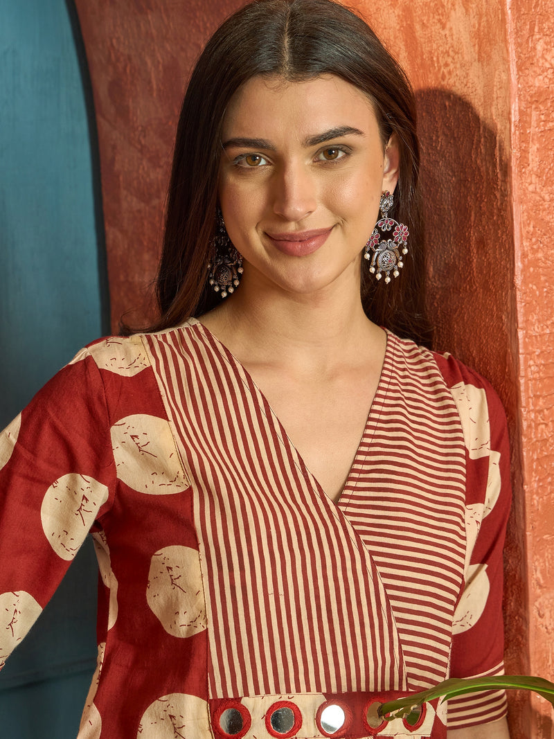 Stylum Women's Rust Block Printed Cotton Flared Dress (DRSRUSTDAPPER)