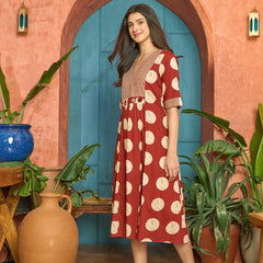 Stylum Women's Rust Block Printed Cotton Flared Dress (DRSRUSTDAPPER)