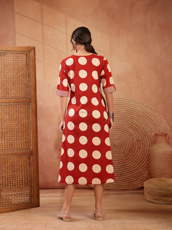 Stylum Women's Rust Block Printed Cotton Flared Dress (DRSRUSTDAPPER)