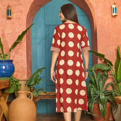 Stylum Women's Rust Block Printed Cotton Flared Dress (DRSRUSTDAPPER)