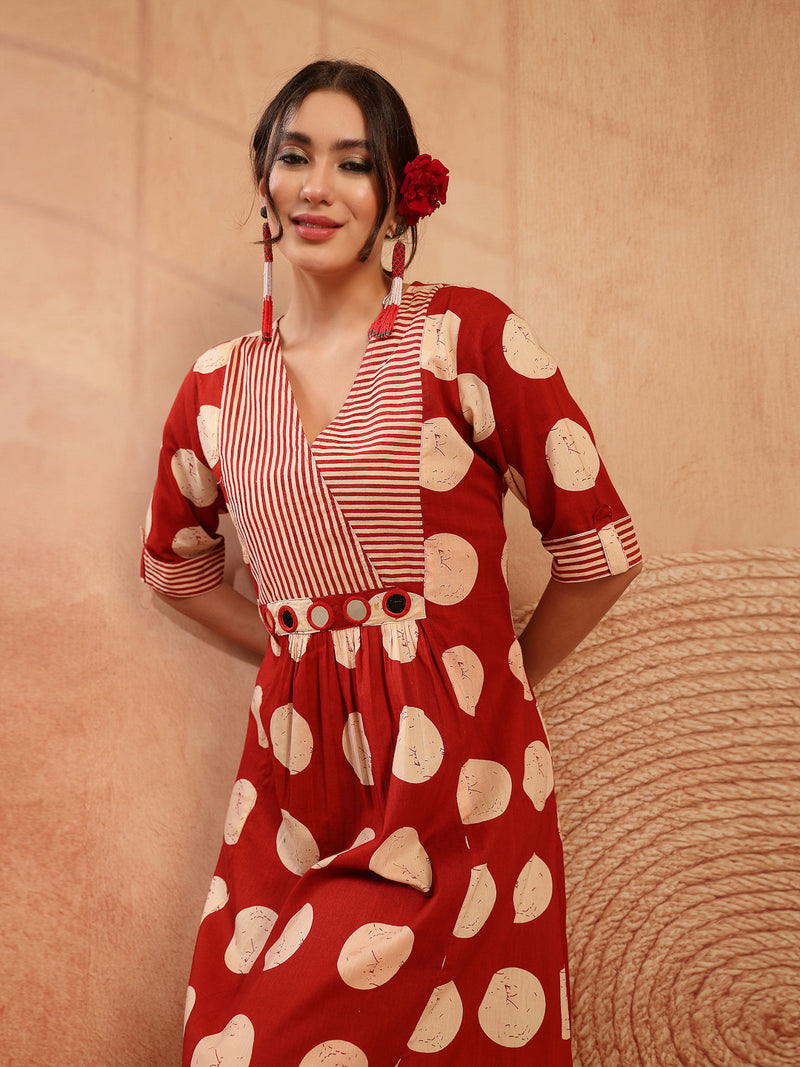 Stylum Women's Rust Block Printed Cotton Flared Dress (DRSRUSTDAPPER)