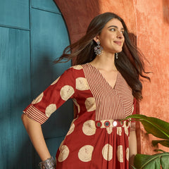 Stylum Women's Rust Block Printed Cotton Flared Dress (DRSRUSTDAPPER)