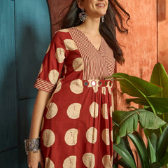 Stylum Women's Rust Block Printed Cotton Flared Dress (DRSRUSTDAPPER)