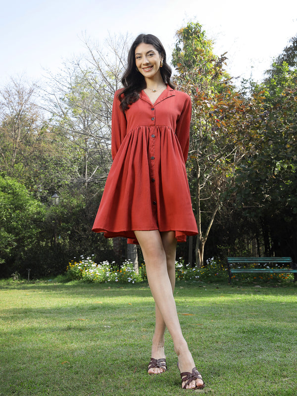 Stylum Women's Rust Solid Italian Crepe Flared Dress (DRSRUSTJAYA)