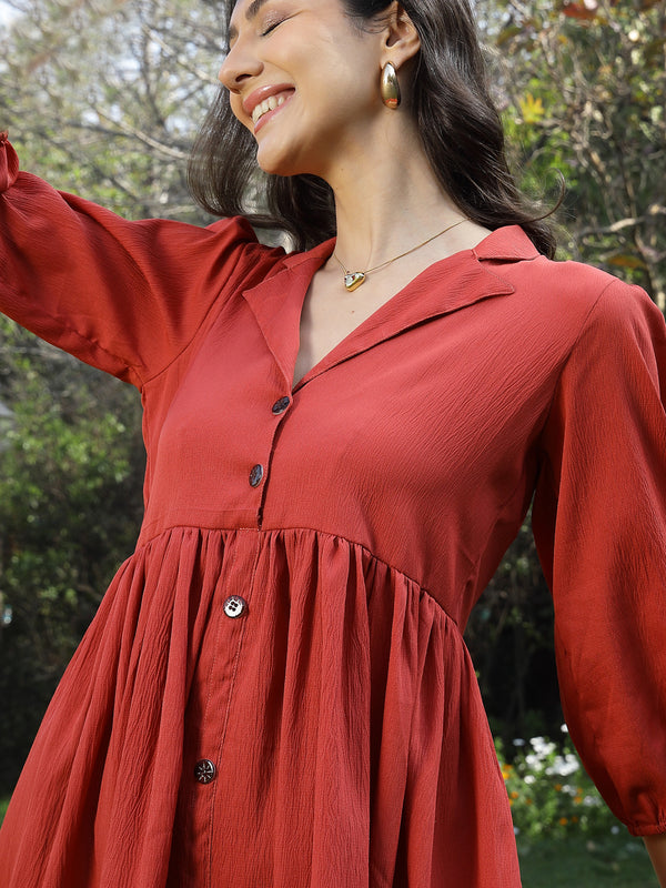 Stylum Women's Rust Solid Italian Crepe Flared Dress (DRSRUSTJAYA)