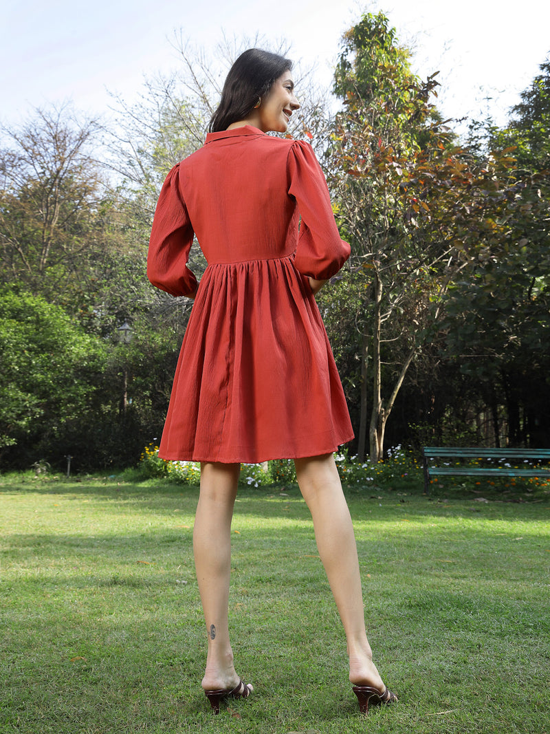 Stylum Women's Rust Solid Italian Crepe Flared Dress (DRSRUSTJAYA)