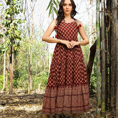 Stylum Women's Rust Ethnic Printed Cotton Tiered Dress (DRSRUSTLUIS)