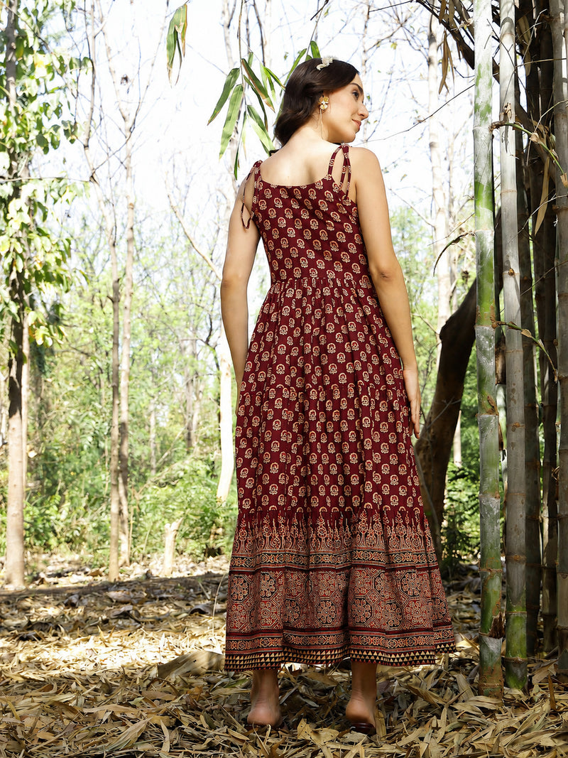 Stylum Women's Rust Ethnic Printed Cotton Tiered Dress (DRSRUSTLUIS)