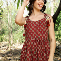 Stylum Women's Rust Ethnic Printed Cotton Tiered Dress (DRSRUSTLUIS)