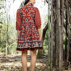 Stylum Women's Rust Ethnic Printed Cotton Flared Dress (DRSRUSTPORI)