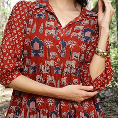 Stylum Women's Rust Ethnic Printed Cotton Flared Dress (DRSRUSTPORI)