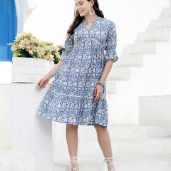 Stylum Women's Floral Printed Cotton Tiered A-Line Dress (DRSSABIK)