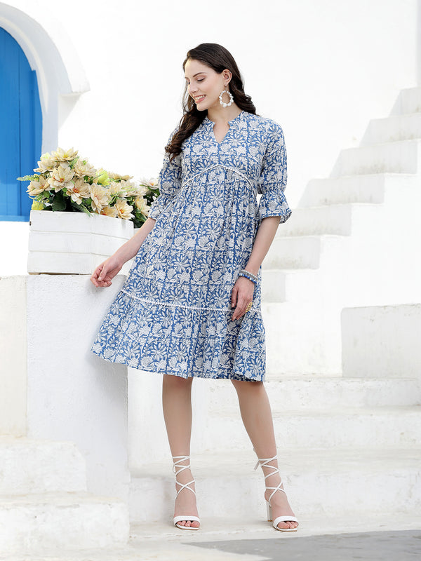 Stylum Women's Floral Printed Cotton Tiered A-Line Dress (DRSSABIK)