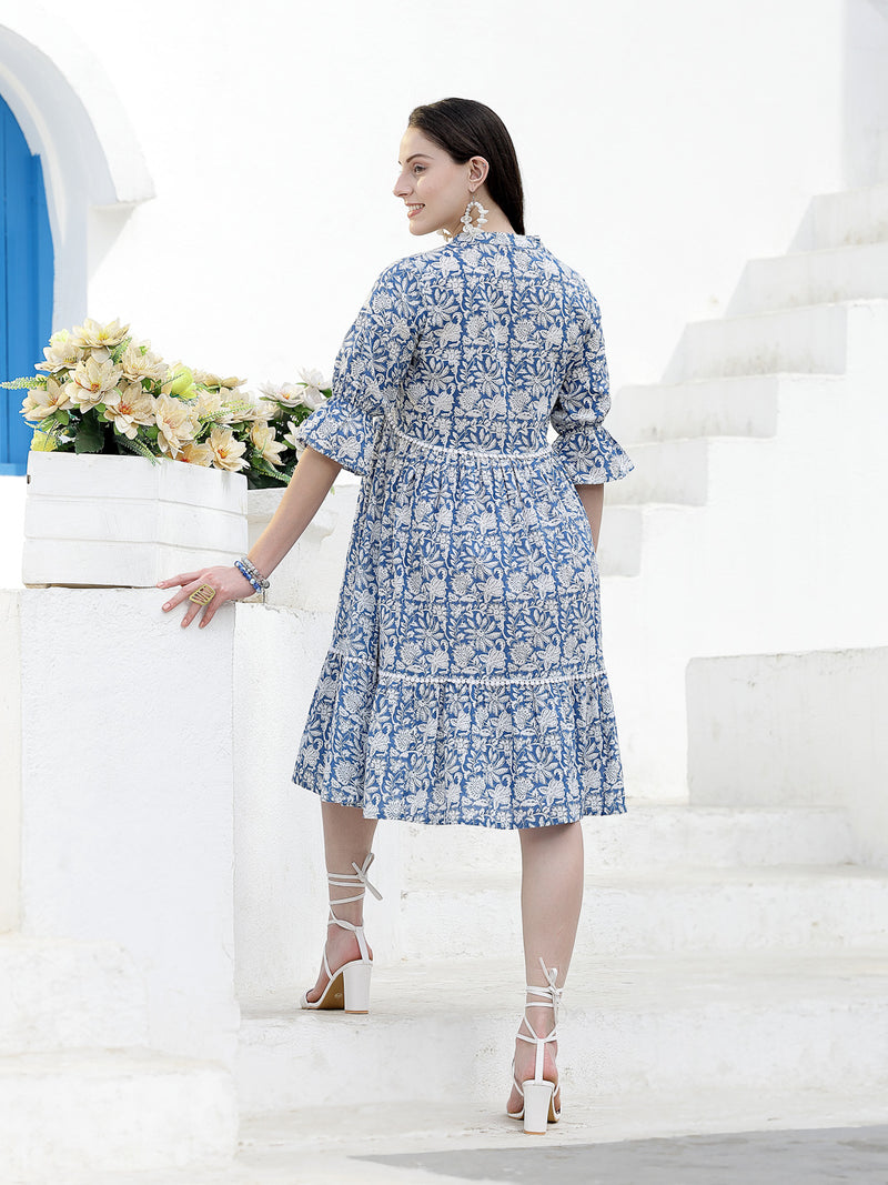 Stylum Women's Floral Printed Cotton Tiered A-Line Dress (DRSSABIK)