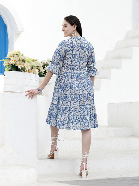 Stylum Women's Floral Printed Cotton Tiered A-Line Dress (DRSSABIK)