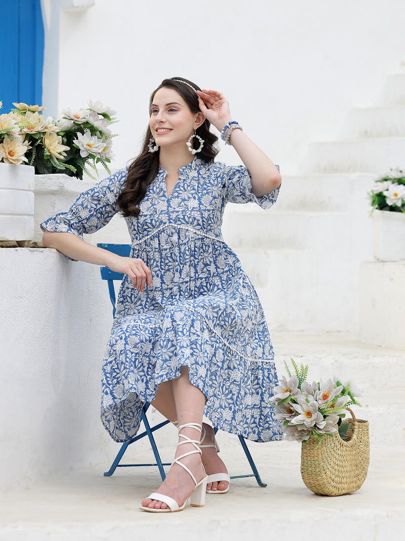 Stylum Women's Floral Printed Cotton Tiered A-Line Dress (DRSSABIK)