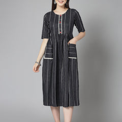 Stylum Women's Woven Design & Embellished Cotton Blend Pleated Dress Kurta (DRSSHREYA)