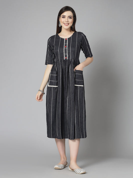 Stylum Women's Woven Design & Embellished Cotton Blend Pleated Dress Kurta (DRSSHREYA)